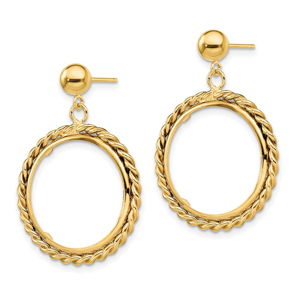 FJC Finejewelers 14 kt Yellow Gold Twisted Wire 17.8mm Prong Coin Bezel Post Dangle Earrings 31 x 21 mm