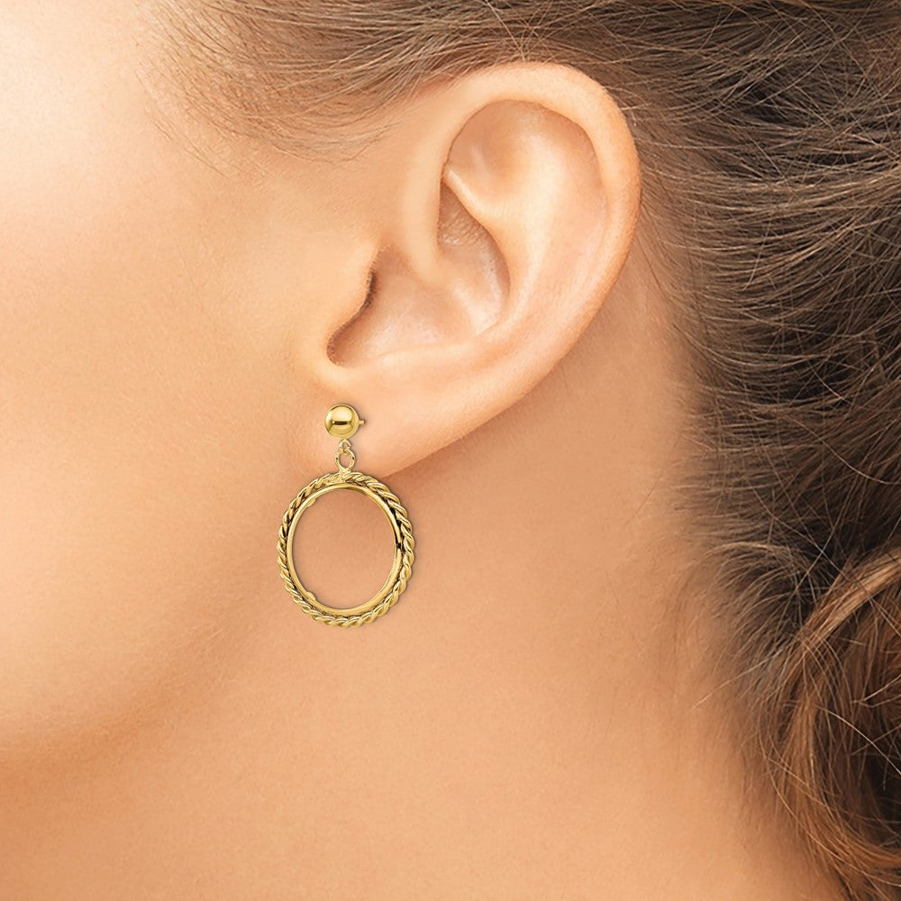 FJC Finejewelers 14 kt Yellow Gold Twisted Wire 17.8mm Prong Coin Bezel Post Dangle Earrings 31 x 21 mm