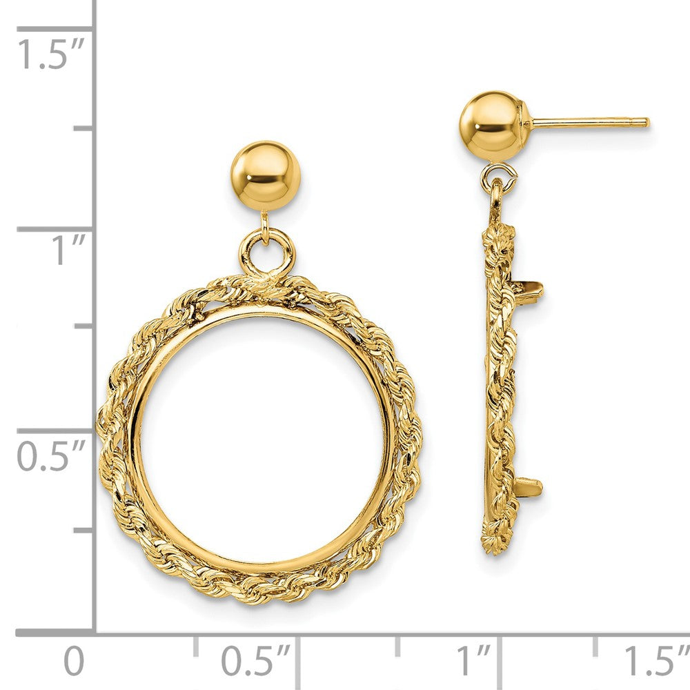 FJC Finejewelers 14 kt Yellow Gold Rope 16.5mm Coin Prong Bezel Post Dangle Earrings 29 x 21 mm