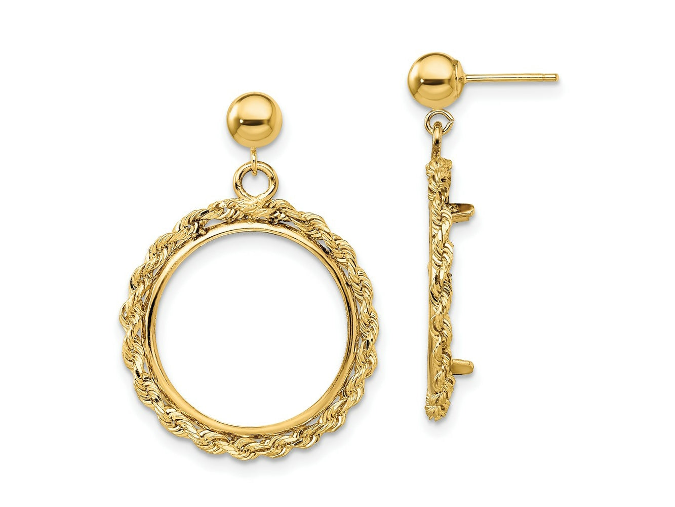 FJC Finejewelers 14 kt Yellow Gold Rope 16.5mm Coin Prong Bezel Post Dangle Earrings 29 x 21 mm