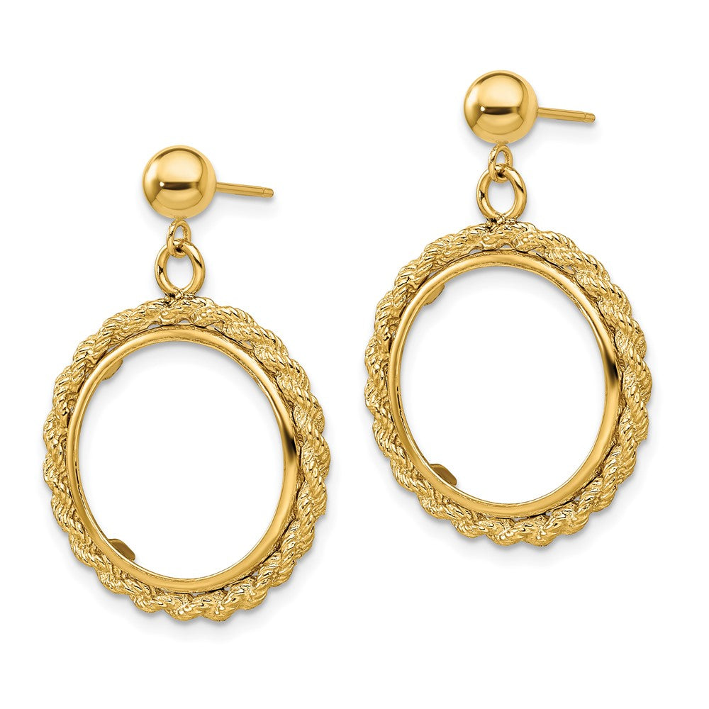 FJC Finejewelers 14 kt Yellow Gold Rope 17.8mm Coin Prong Bezel Post Dangle Earrings 31 x 21 mm
