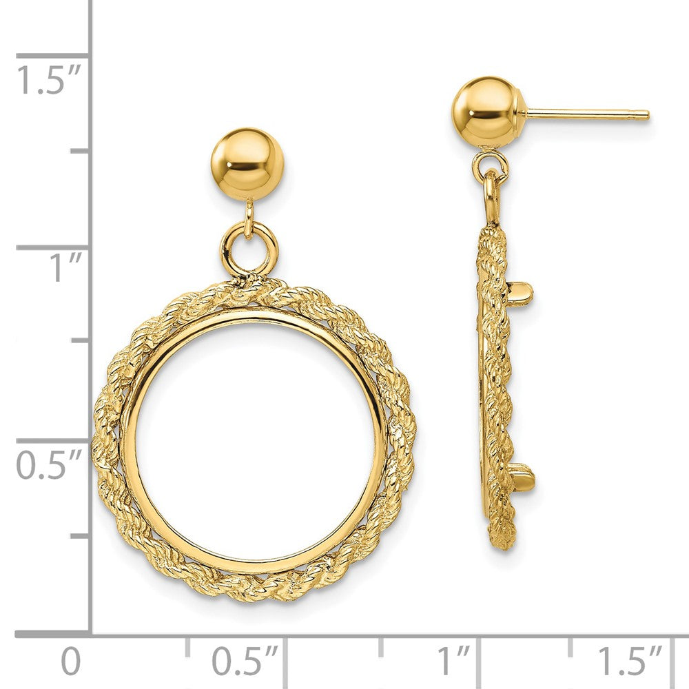 FJC Finejewelers 14 kt Yellow Gold Rope 17.8mm Coin Prong Bezel Post Dangle Earrings 31 x 21 mm