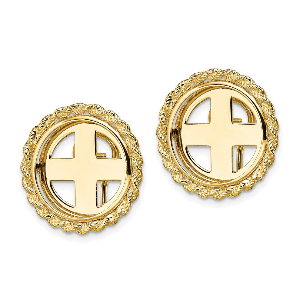FJC Finejewelers 14 kt Yellow Gold Button 2mm H M Rope 16.5mm Prong Coin Bezel Omega Post Earrings 21 mm
