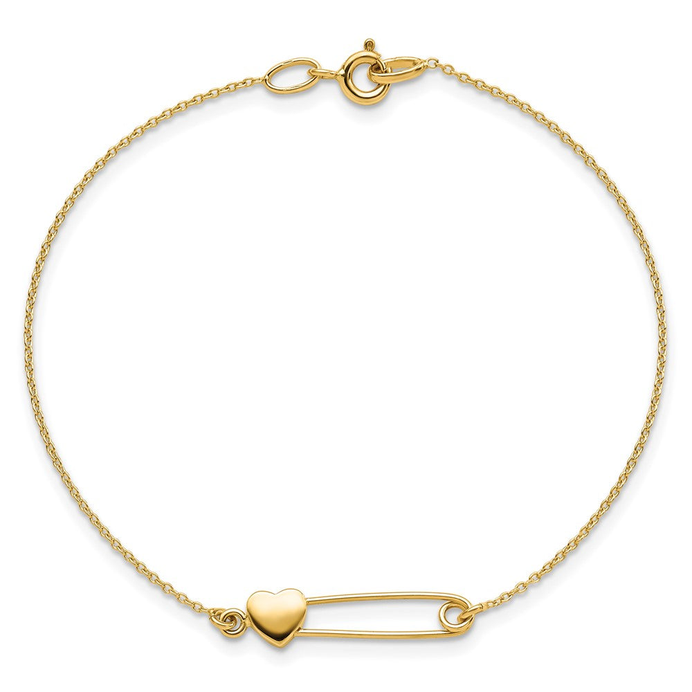FJC Finejewelers 14 kt Yellow Gold Safety Pin with Heart Bracelet