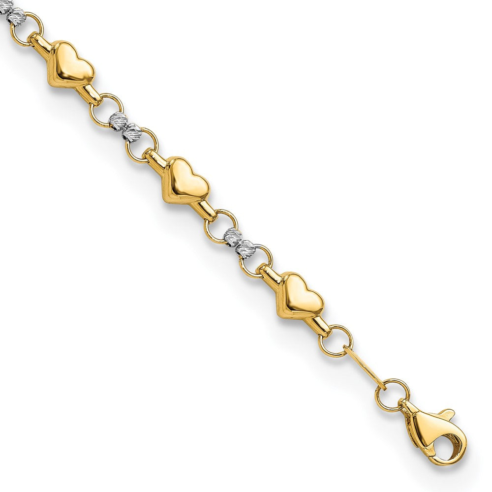 FJC Finejewelers 14 kt Two Tone Gold Polished Bright Cut Heart 7.5in Bracelet