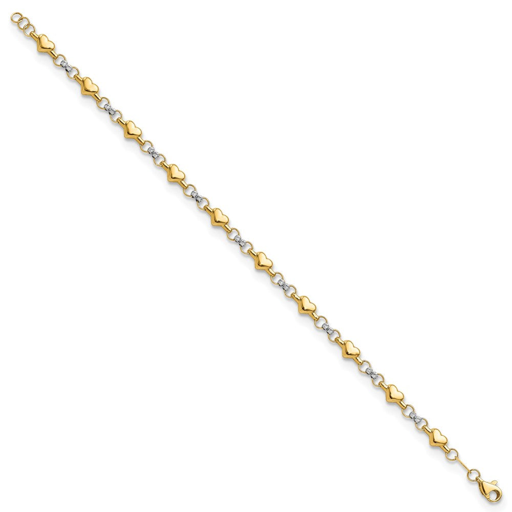 FJC Finejewelers 14 kt Two Tone Gold Polished Bright Cut Heart 7.5in Bracelet