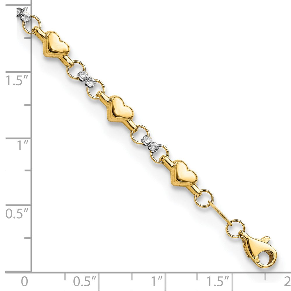 FJC Finejewelers 14 kt Two Tone Gold Polished Bright Cut Heart 7.5in Bracelet