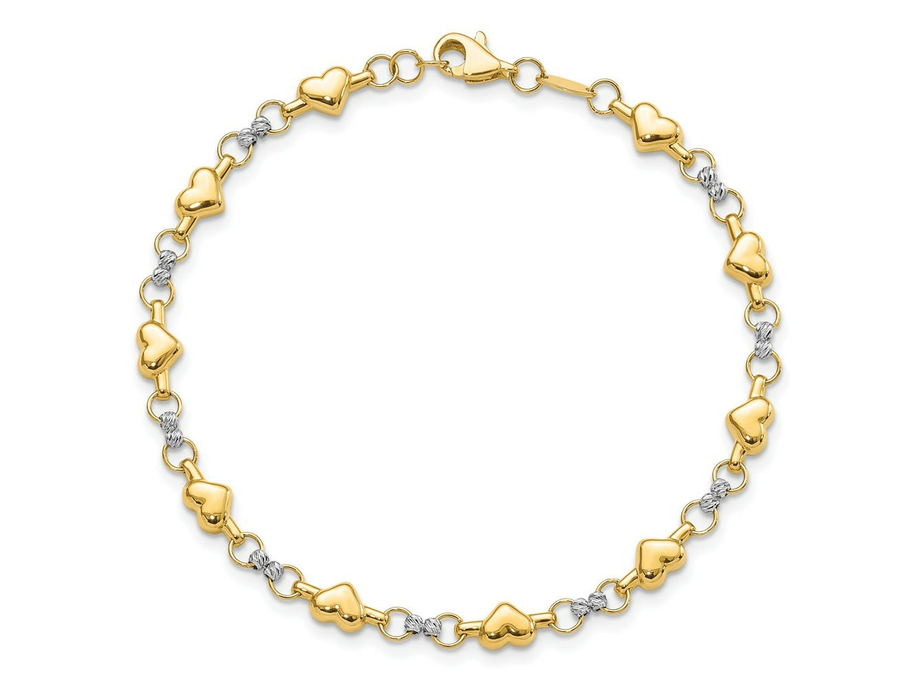 FJC Finejewelers 14 kt Two Tone Gold Polished Bright Cut Heart 7.5in Bracelet