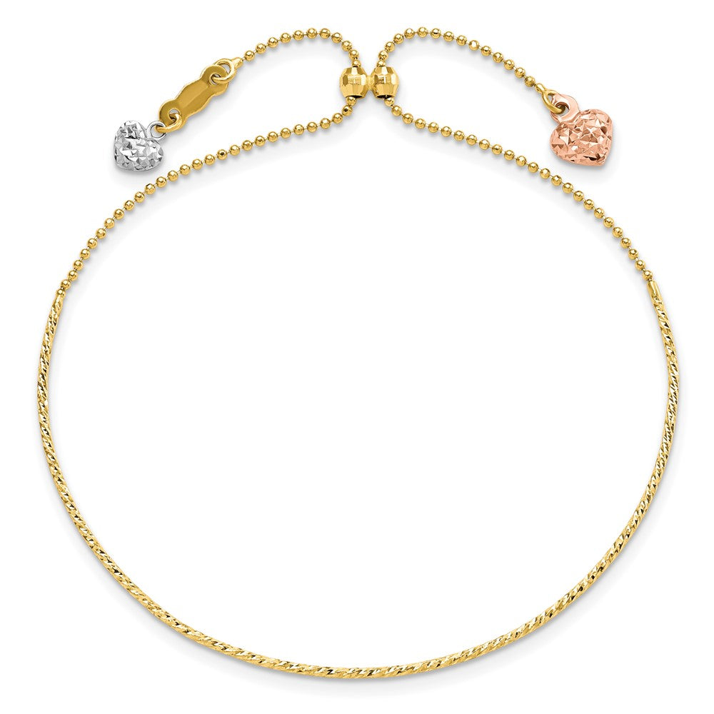 FJC Finejewelers 14 kt Tri Color Gold Tri-color Bright Cut Heart Adjustable Bracelet