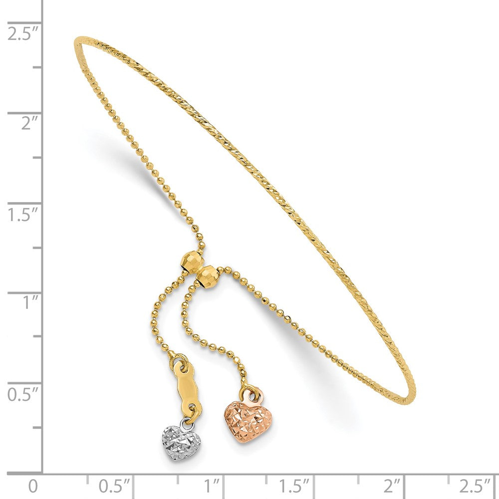 FJC Finejewelers 14 kt Tri Color Gold Tri-color Bright Cut Heart Adjustable Bracelet