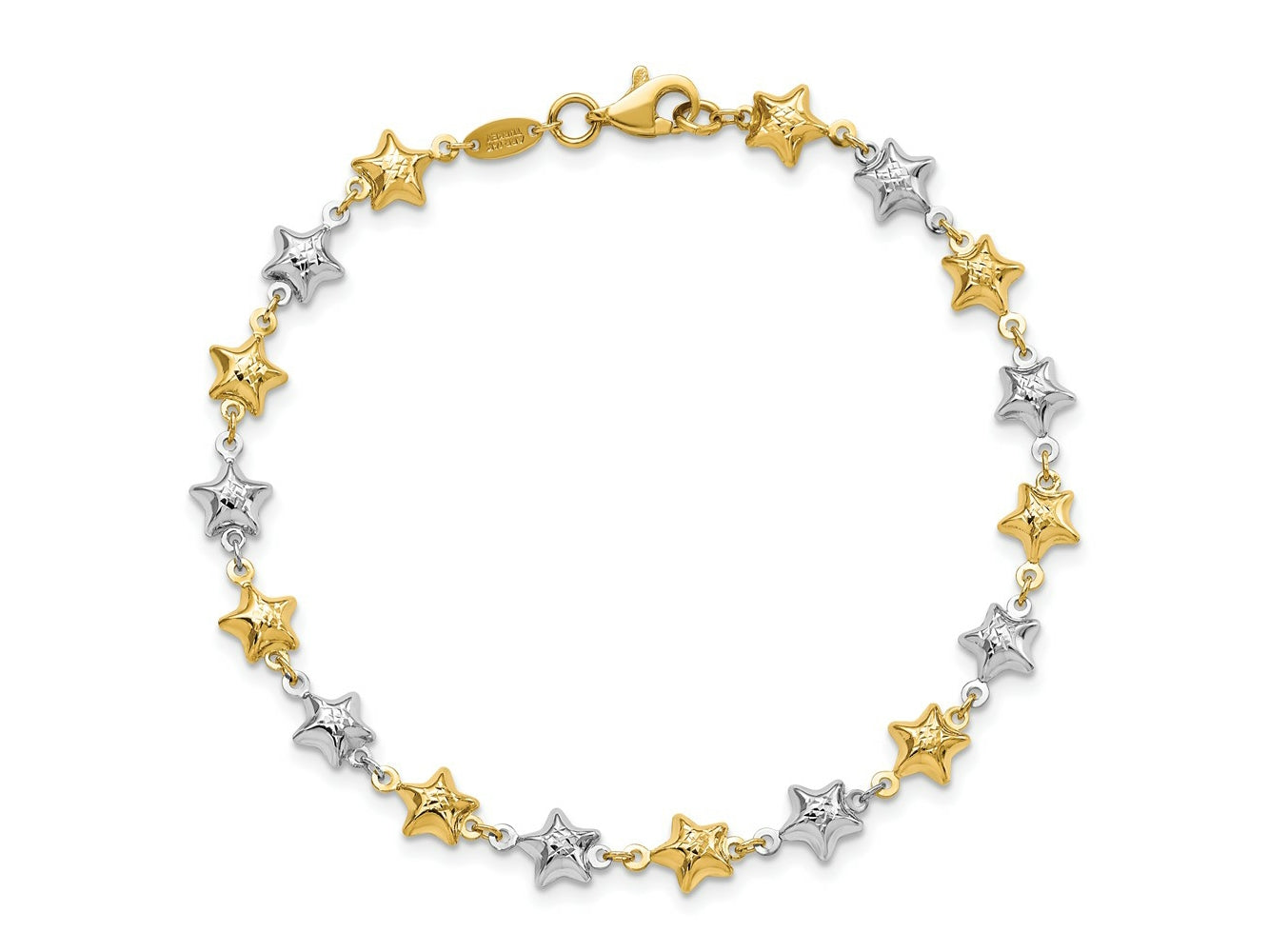 FJC Finejewelers 14 kt Two Tone Gold Puffed Star Bracelet