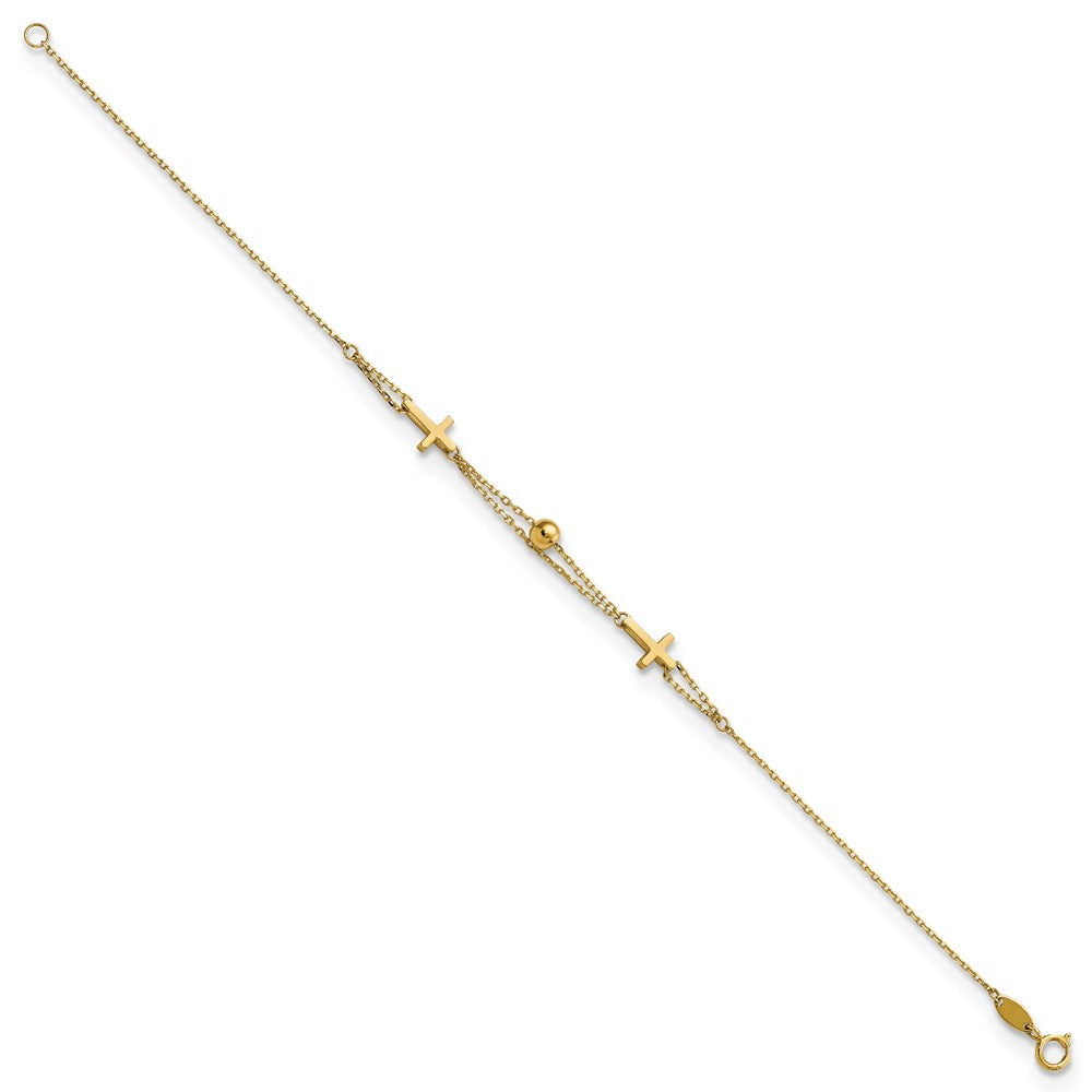 FJC Finejewelers 14 kt Yellow Gold Polished Double Strand Cross 7.5in Bracelet