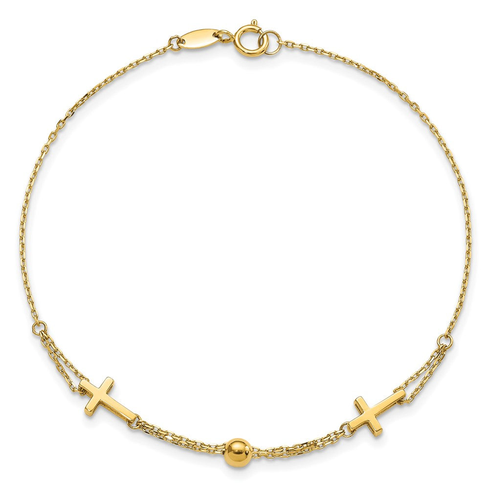 FJC Finejewelers 14 kt Yellow Gold Polished Double Strand Cross 7.5in Bracelet