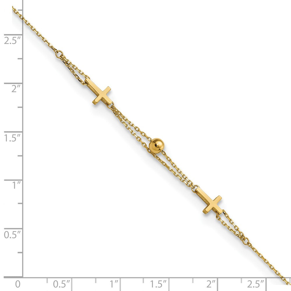 FJC Finejewelers 14 kt Yellow Gold Polished Double Strand Cross 7.5in Bracelet