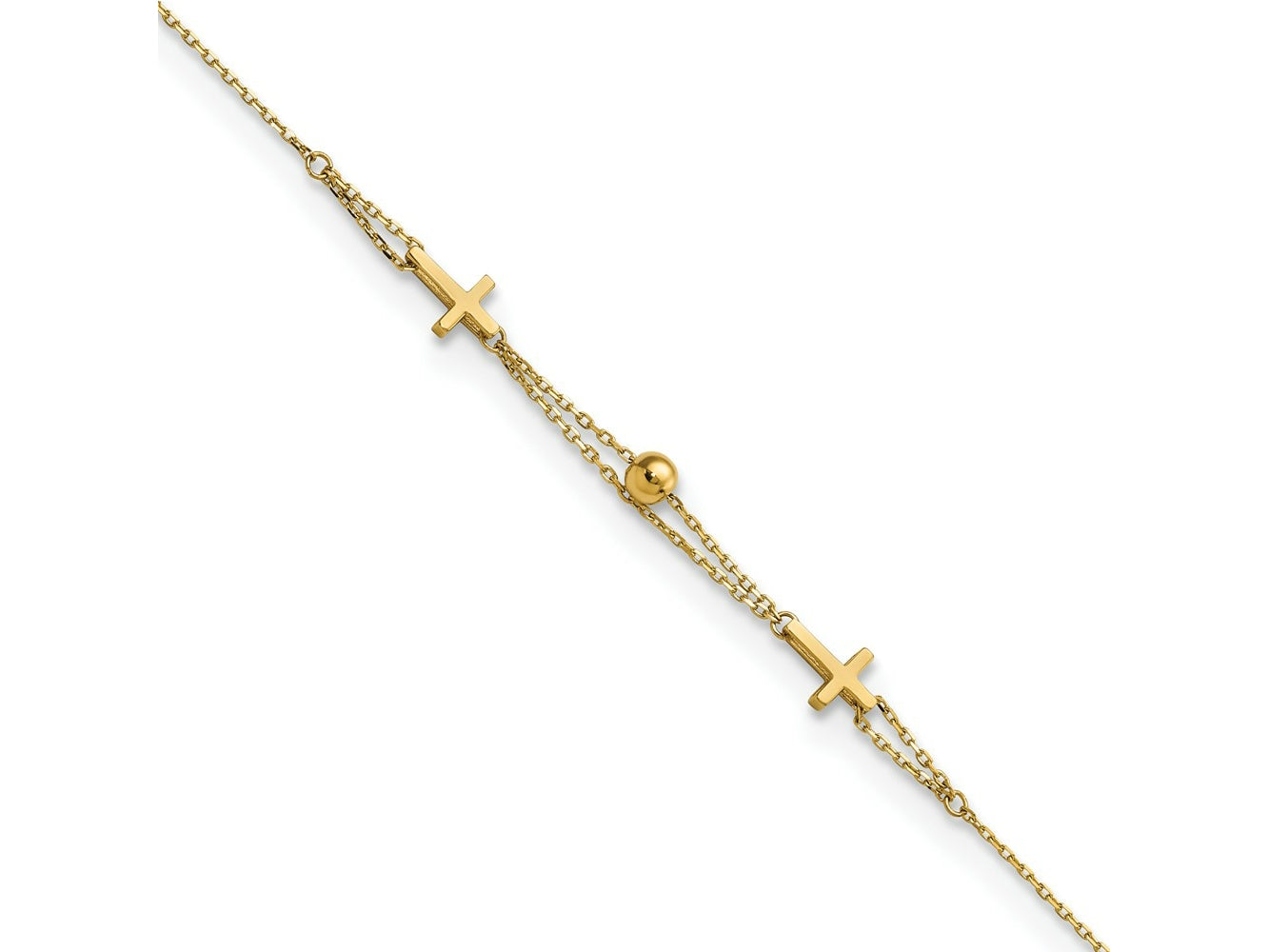 FJC Finejewelers 14 kt Yellow Gold Polished Double Strand Cross 7.5in Bracelet
