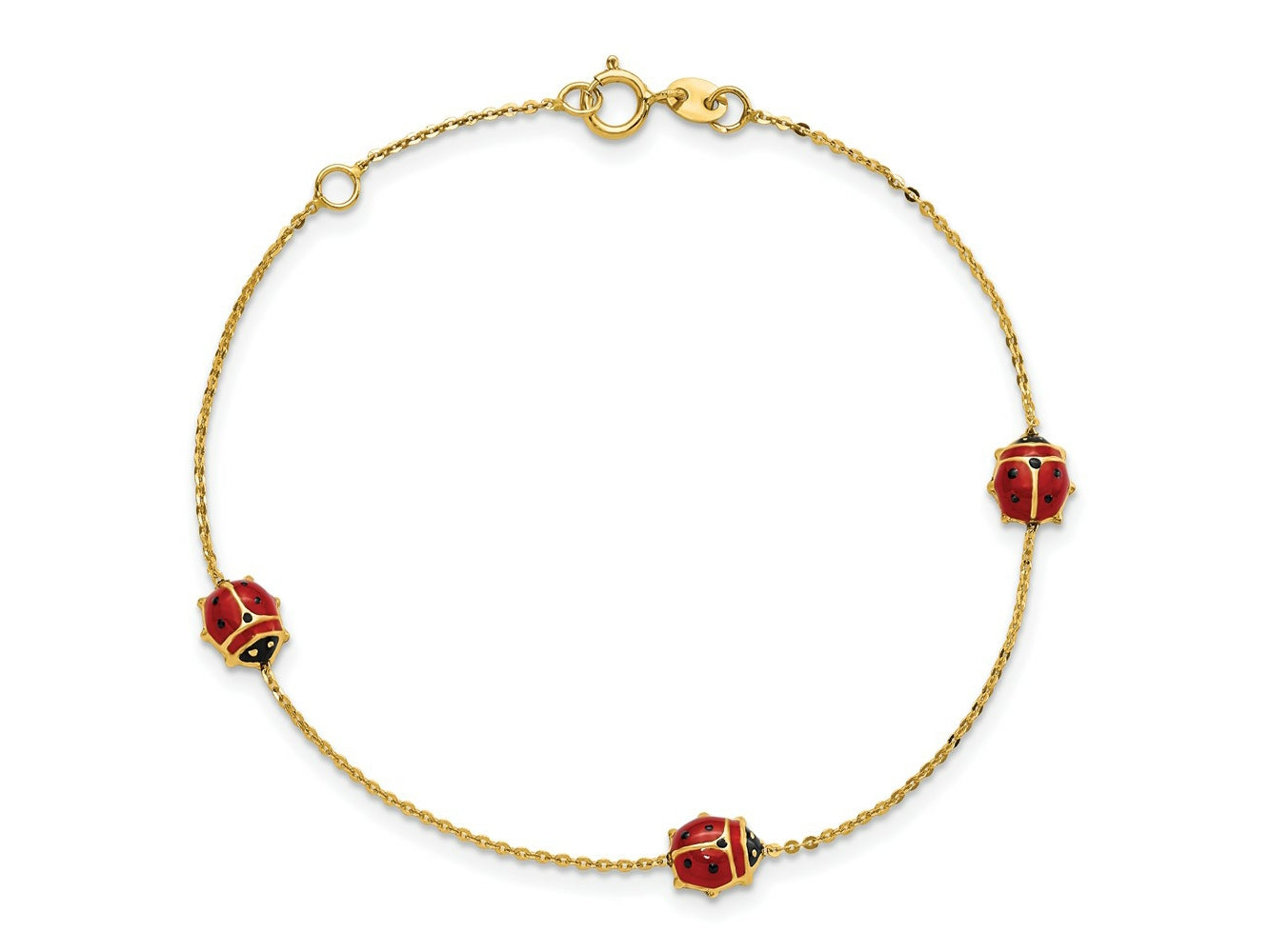 FJC Finejewelers 14 kt Yellow Gold Polished Enameled Ladybugs 6.5in with .75in ext. Bracelet