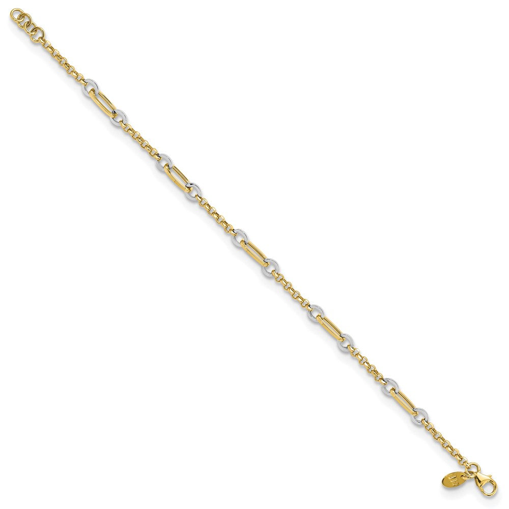 FJC Finejewelers 14 kt Two Tone Gold Fancy Oval Link and Chain with .5 in ext Bracelet 7.25 Inches
