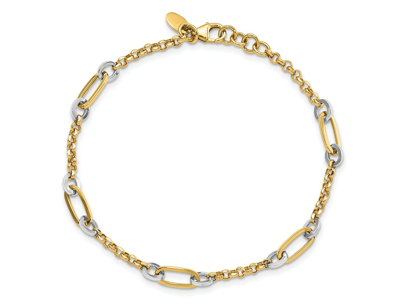 FJC Finejewelers 14 kt Two Tone Gold Fancy Oval Link and Chain with .5 in ext Bracelet 7.25 Inches