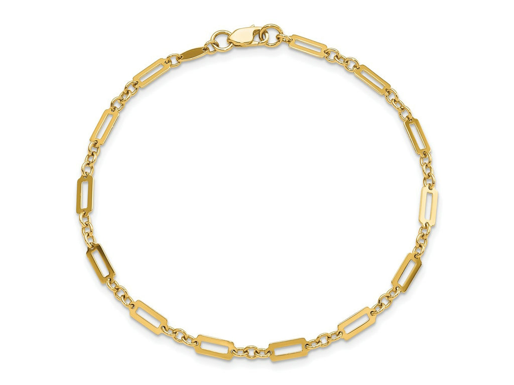 FJC Finejewelers 14 kt Yellow Gold Polished Fancy Rectangle Link 7.5in Bracelet 7.5 Inches