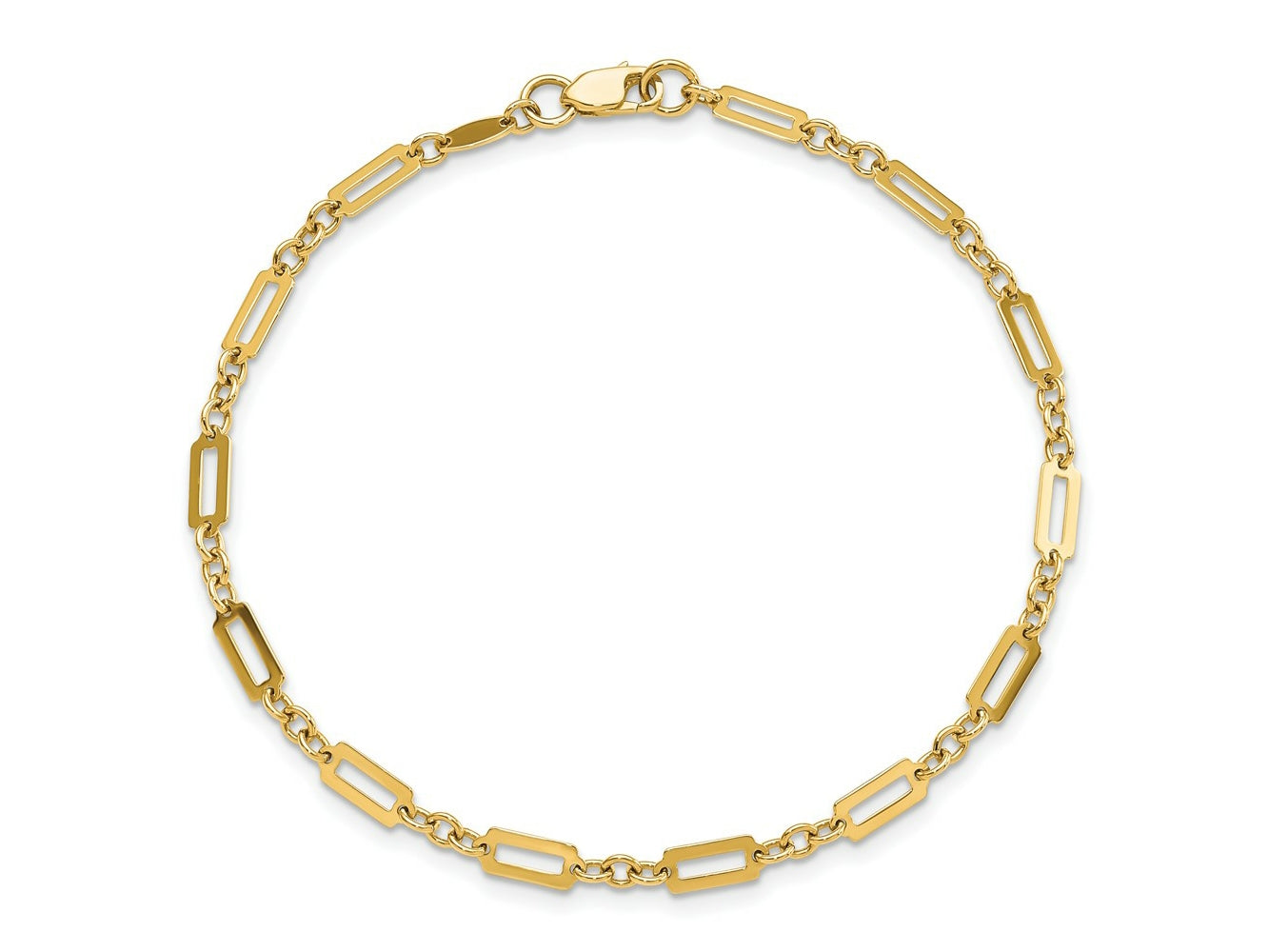 FJC Finejewelers 14 kt Yellow Gold Polished Fancy Rectangle Link 7.5in Bracelet 7.5 Inches
