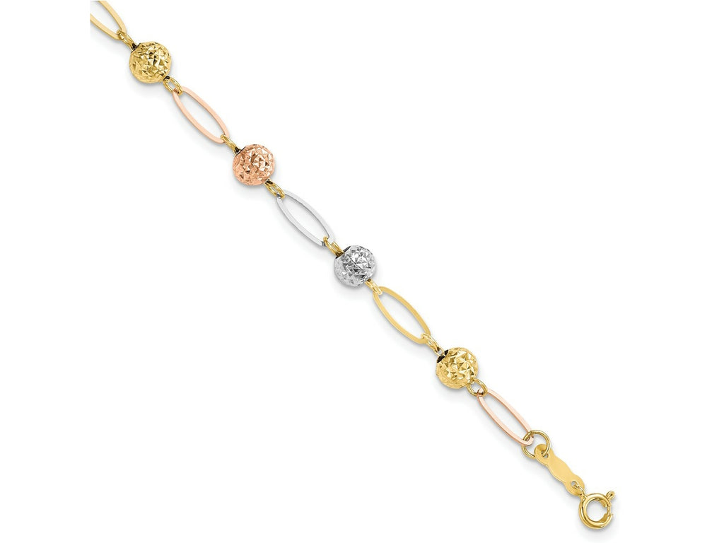 FJC Finejewelers 14 kt Tri Color Gold Tri-Color Bright Cut Beads Link Bracelet 7 Inches x 5 mm