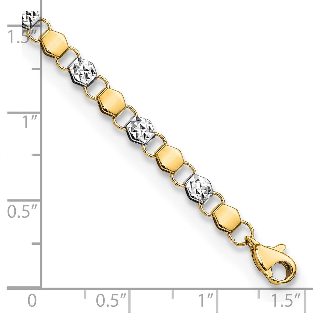 FJC Finejewelers 14 kt Yellow Gold and White Rhodium Bright Cut Fancy 7.5in Bracelet 7.5 Inches