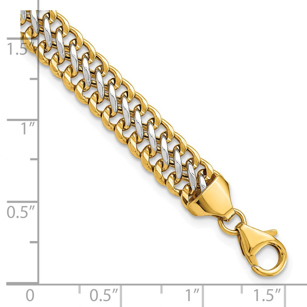 FJC Finejewelers 14 kt Yellow Gold and White Rhodium Polished Fancy Link Bracelet 8 Inches x 7.4 mm