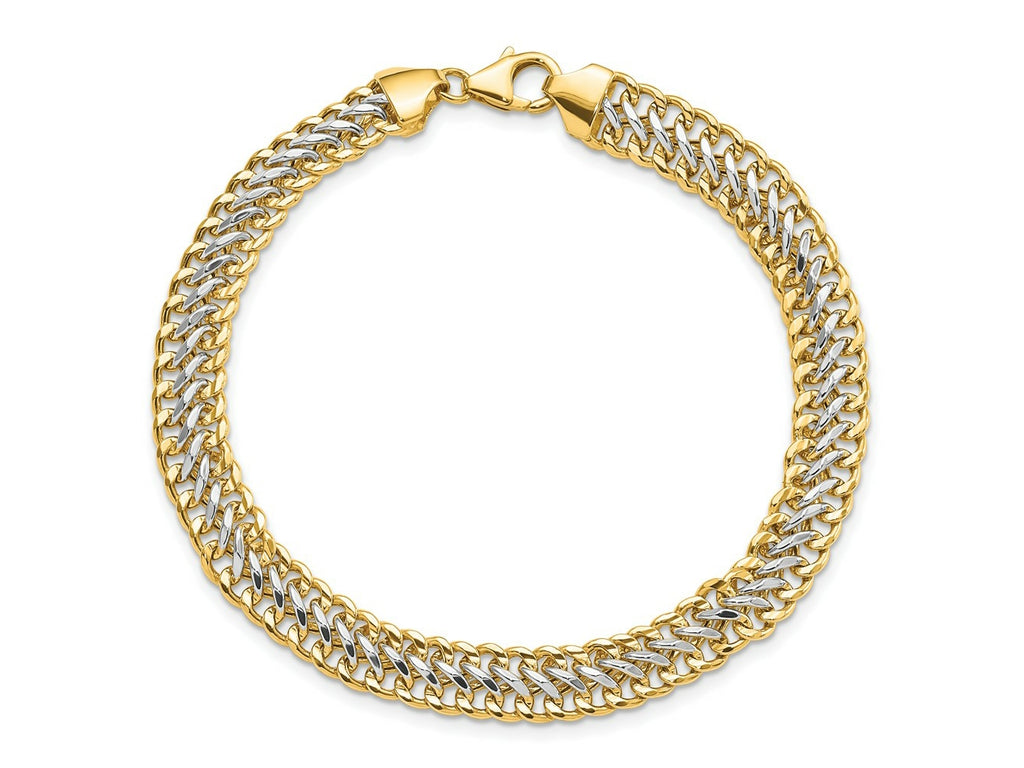 FJC Finejewelers 14 kt Yellow Gold and White Rhodium Polished Fancy Link Bracelet 8 Inches x 7.4 mm