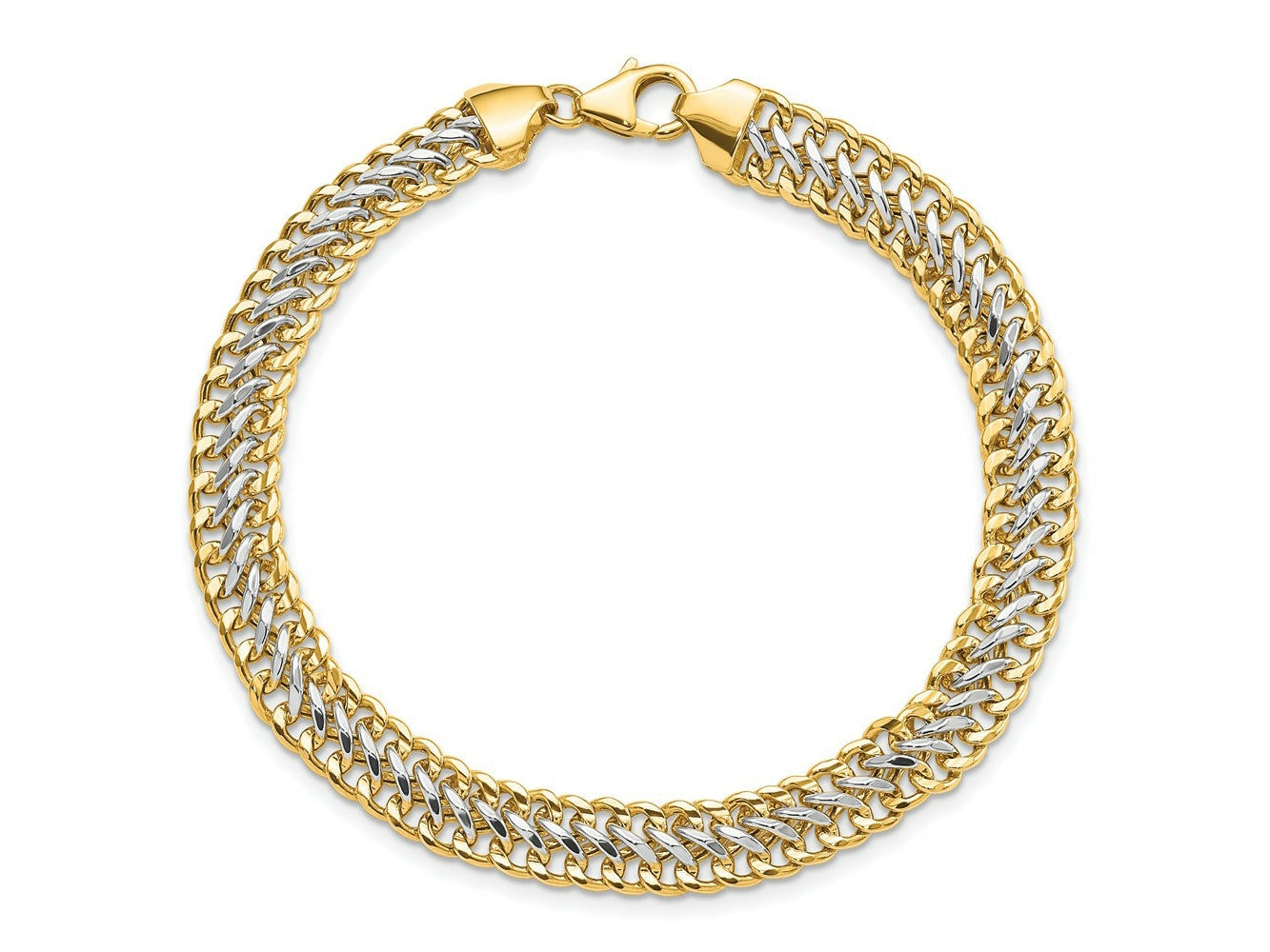 FJC Finejewelers 14 kt Yellow Gold and White Rhodium Polished Fancy Link Bracelet 8 Inches x 7.4 mm