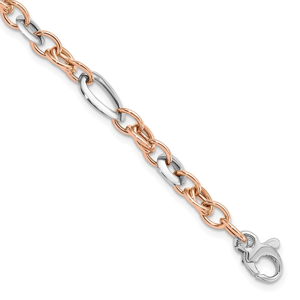 FJC Finejewelers 14 kt Two Tone Gold White and Rose Fancy Link Bracelet 8 Inches x 6.8 mm