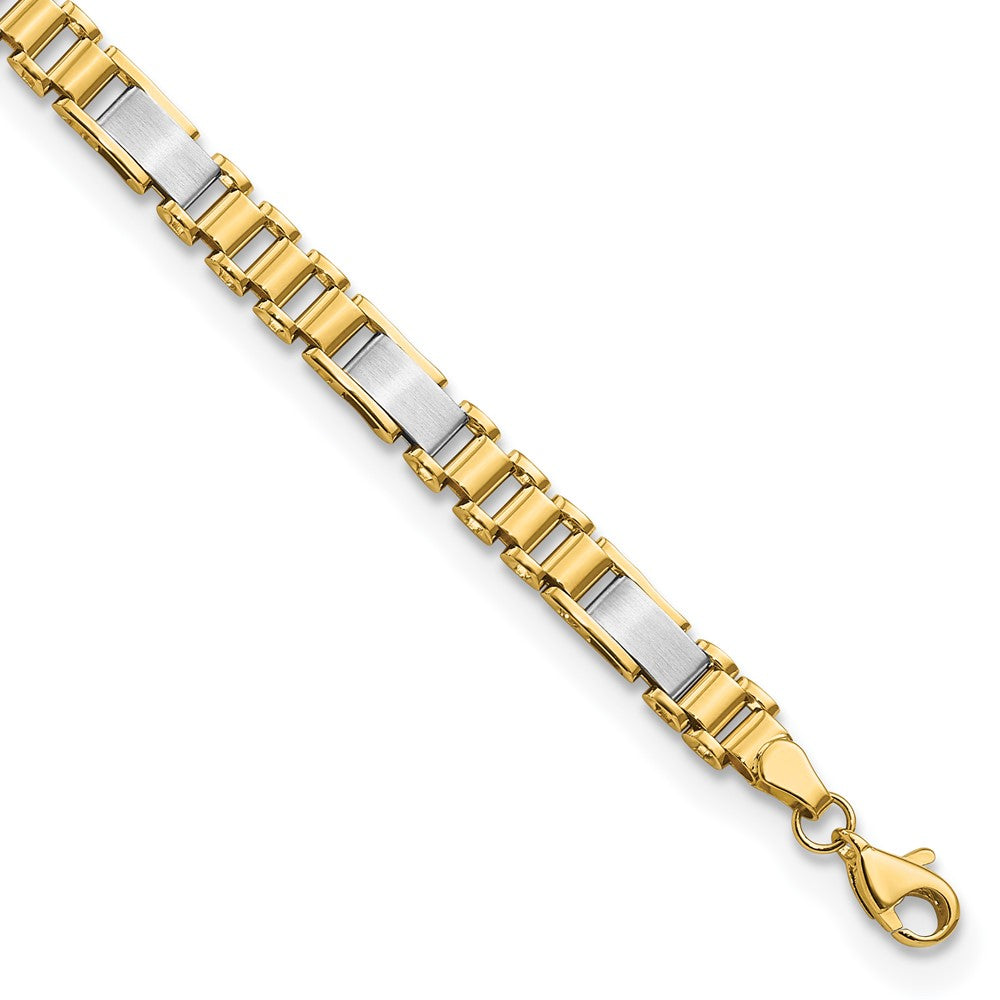 FJC Finejewelers 14 kt Two Tone Gold Open Link Brushed and Fancy Link 8in Bracelet 8 Inches x 8.5 mm