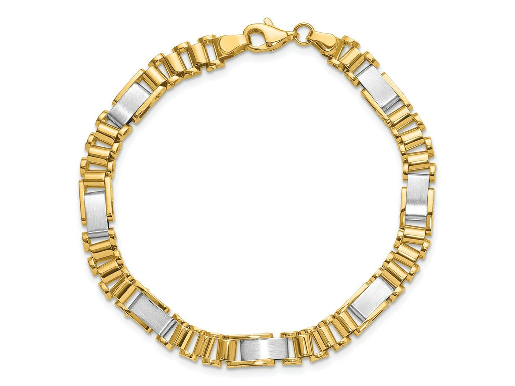 FJC Finejewelers 14 kt Two Tone Gold Open Link Brushed and Fancy Link 8in Bracelet 8 Inches x 8.5 mm