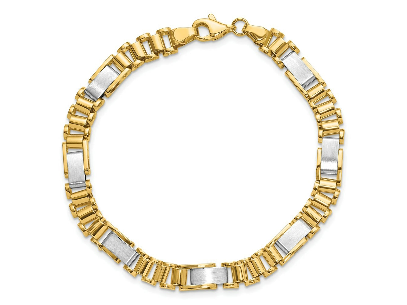 FJC Finejewelers 14 kt Two Tone Gold Open Link Brushed and Fancy Link 8in Bracelet 8 Inches x 8.5 mm