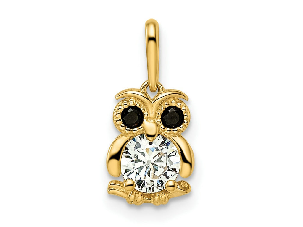 FJC Finejewelers 14 kt Yellow Gold Madi K Black and White CZ Owl Charm 6 mm