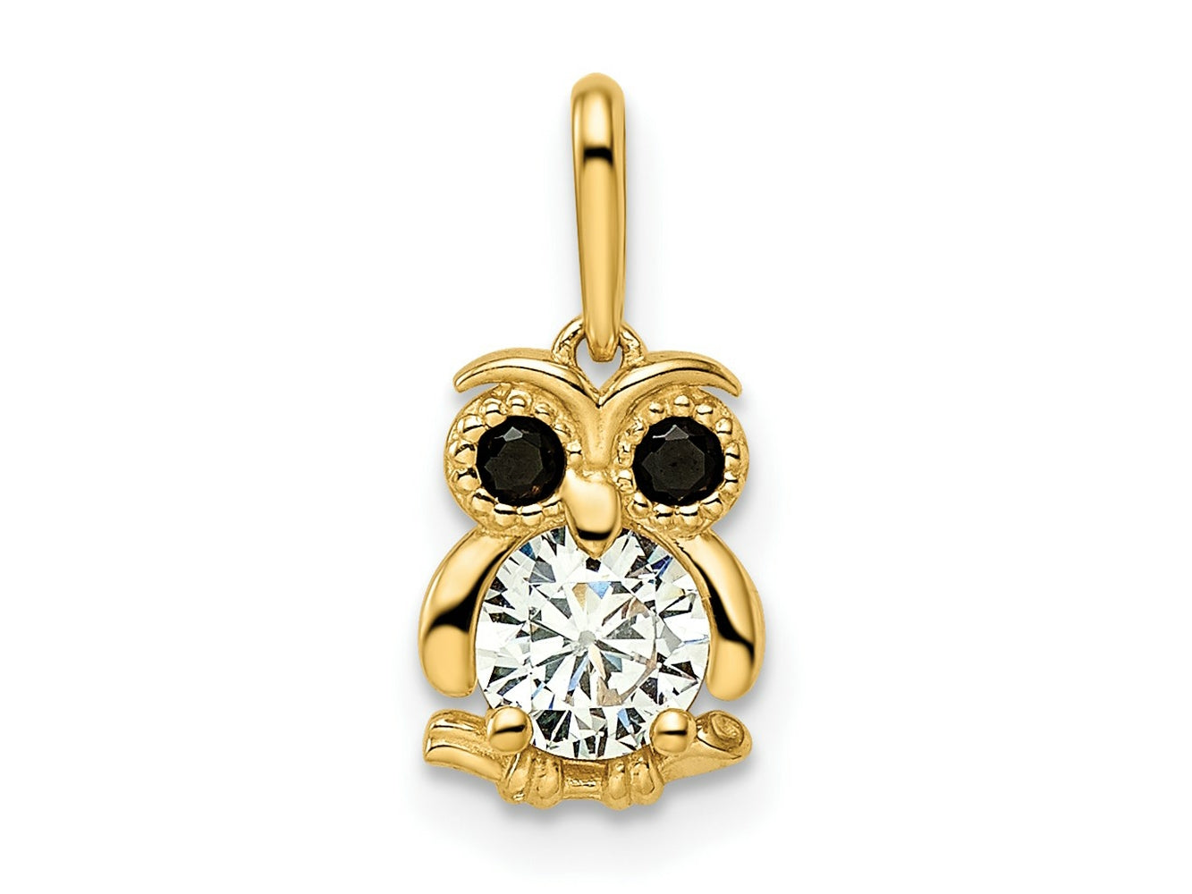 FJC Finejewelers 14 kt Yellow Gold Madi K Black and White CZ Owl Charm 6 mm