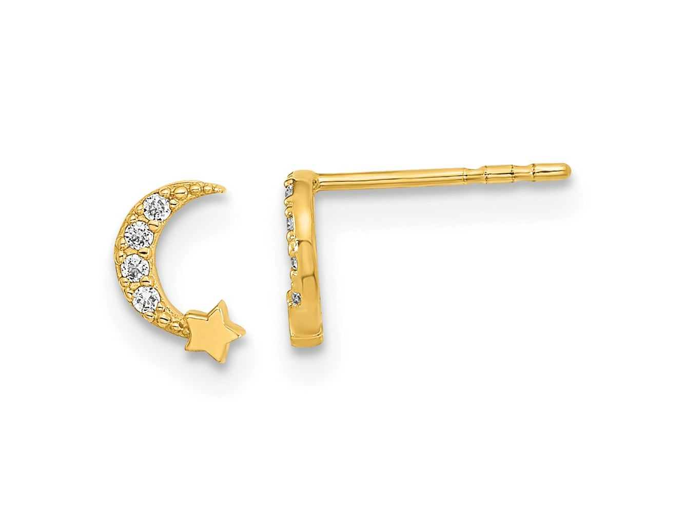 FJC Finejewelers 14 kt Yellow Gold Button Madi K Polished Moon and Star CZ Post Earrings 6 mm x 4 mm