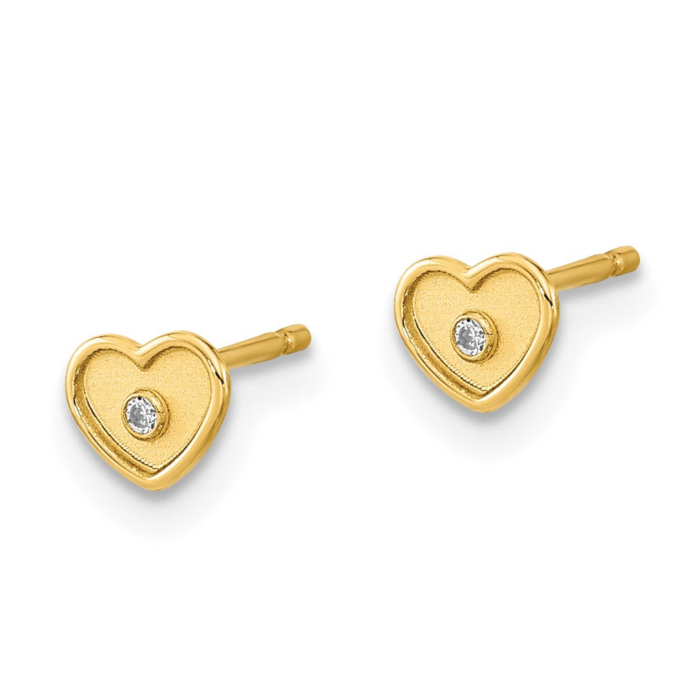 FJC Finejewelers 14 kt Yellow Gold Button Madi K Polished and Brushed CZ Heart Post Earrings 4 mm x 5 mm