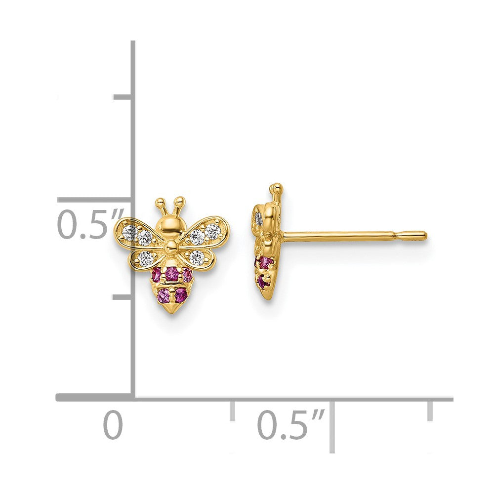 FJC Finejewelers 14 kt Yellow Gold Button Madi K Clear and Red CZ Bee Post Earrings 7 mm x 7 mm