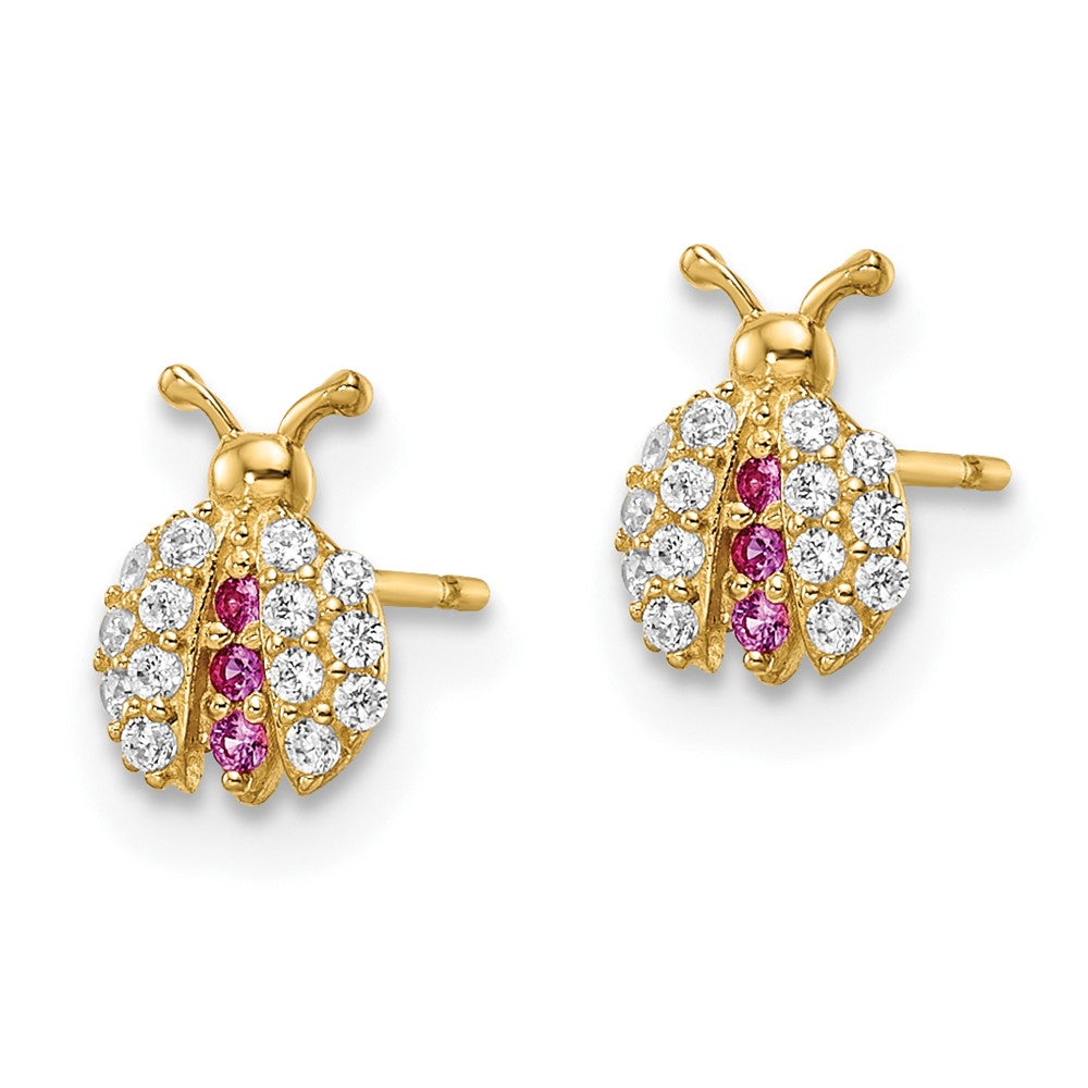 FJC Finejewelers 14 kt Yellow Gold Button Madi K Clear and Red CZ Lady Bug Post Earrings 7 mm x 5 mm