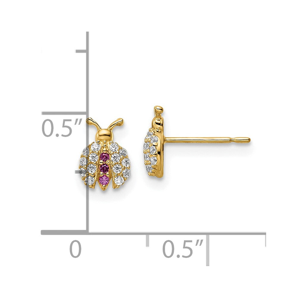 FJC Finejewelers 14 kt Yellow Gold Button Madi K Clear and Red CZ Lady Bug Post Earrings 7 mm x 5 mm