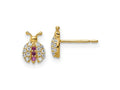 FJC Finejewelers 14 kt Yellow Gold Button Madi K Clear and Red CZ Lady Bug Post Earrings 7 mm x 5 mm