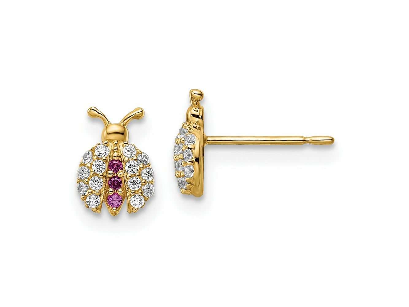 FJC Finejewelers 14 kt Yellow Gold Button Madi K Clear and Red CZ Lady Bug Post Earrings 7 mm x 5 mm