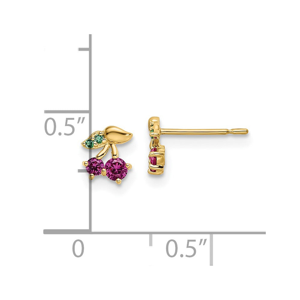 FJC Finejewelers 14 kt Yellow Gold Button Madi K Red CZ and Green Glass Cherry Post Earrings 6 mm x 5 mm