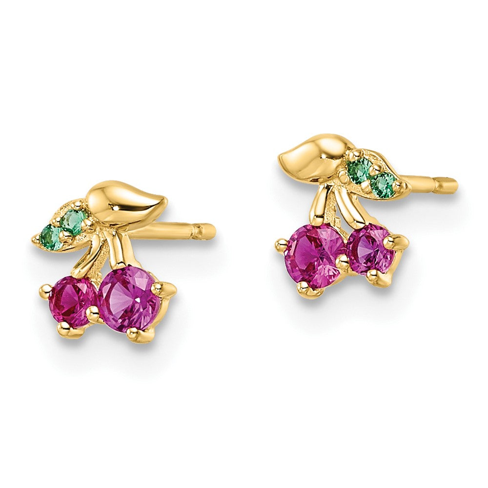 FJC Finejewelers 14 kt Yellow Gold Button Madi K Red CZ and Green Glass Cherry Post Earrings 6 mm x 5 mm