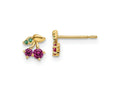 FJC Finejewelers 14 kt Yellow Gold Button Madi K Red CZ and Green Glass Cherry Post Earrings 6 mm x 5 mm
