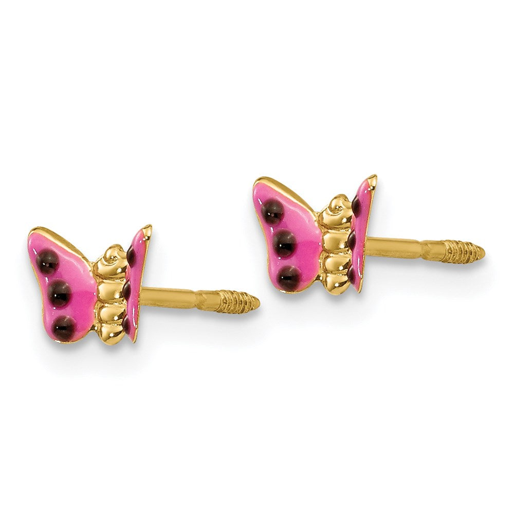 FJC Finejewelers 14 kt Yellow Gold Button Madi K Pink Enameled Butterfly Earrings 5 mm x 7 mm