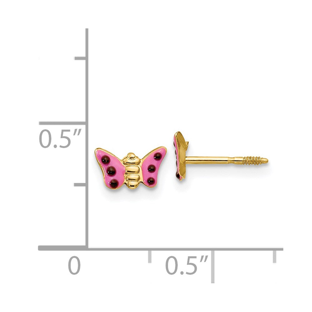 FJC Finejewelers 14 kt Yellow Gold Button Madi K Pink Enameled Butterfly Earrings 5 mm x 7 mm