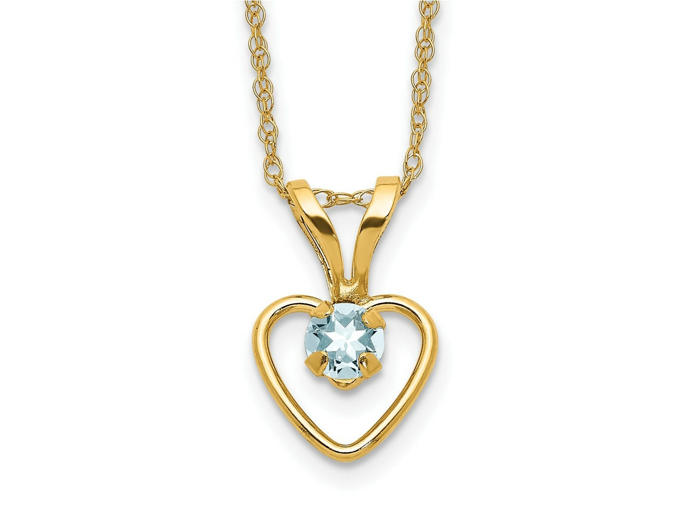 FJC Finejewelers 14 kt Yellow Gold 3mm Aquamarine Heart Birthstone Necklace 15 Inches x 6 mm