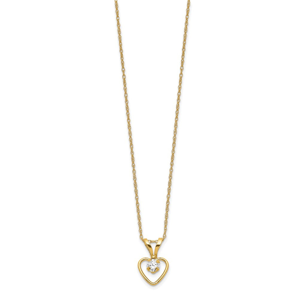 FJC Finejewelers 14 kt Yellow Gold 3mm White Zircon Heart Birthstone Necklace 15 Inches x 6 mm