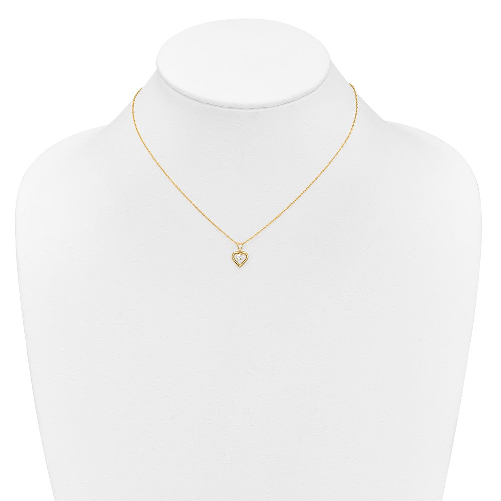FJC Finejewelers 14 kt Yellow Gold 3mm White Zircon Heart Birthstone Necklace 15 Inches x 6 mm